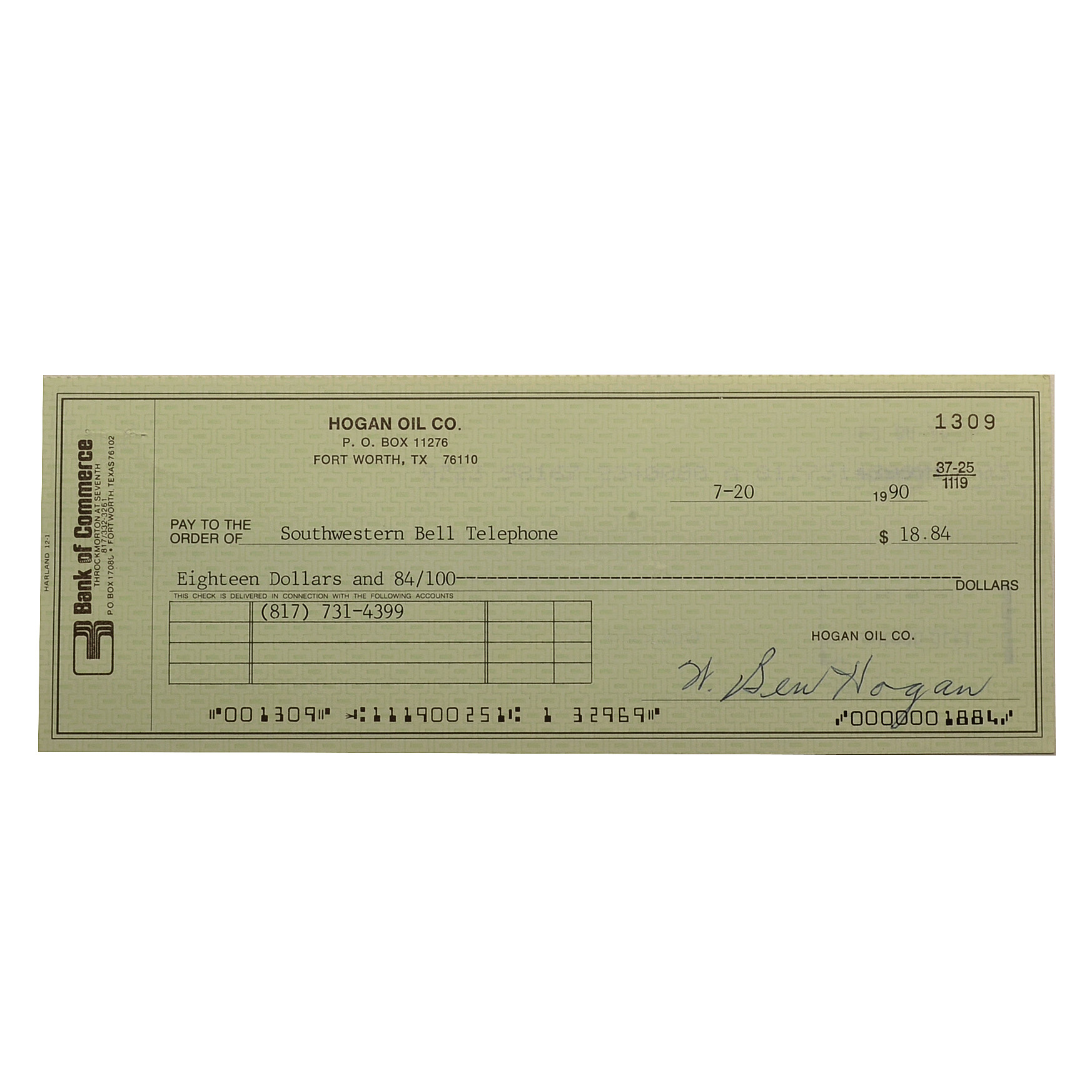 Ben Hogan Signed Check
