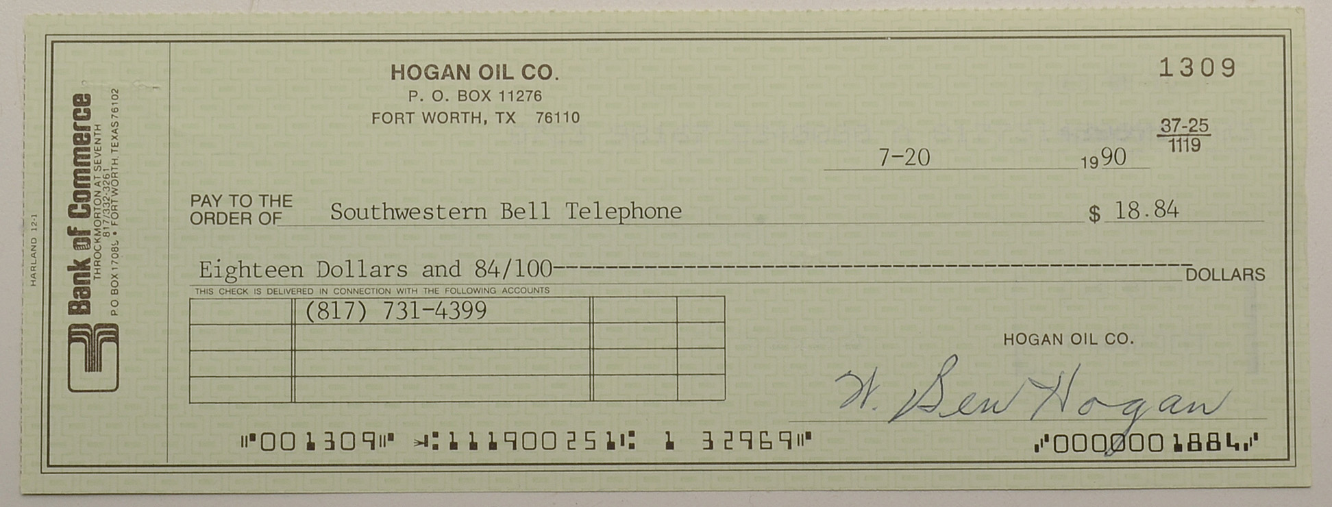 Ben Hogan Signed Check