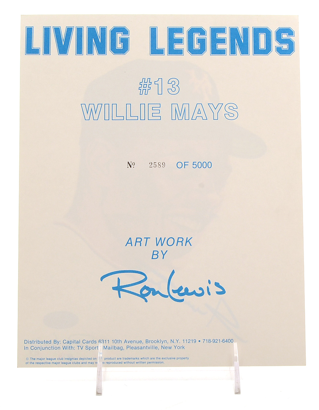 Willie Mays Signed Ron Lewis Print  COA