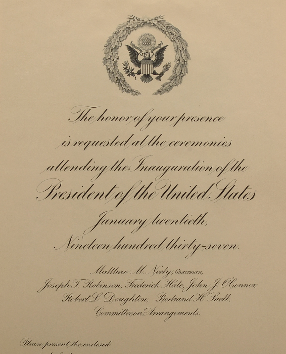 1937 Presidential Inaugural Invitation