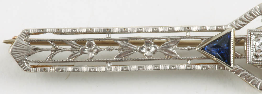 Victorian Bar Pin in Platinum with Diamond and Sapphires