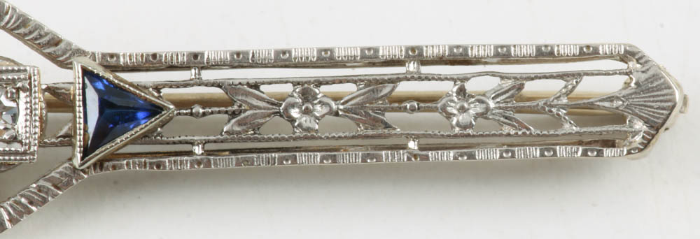 Victorian Bar Pin in Platinum with Diamond and Sapphires