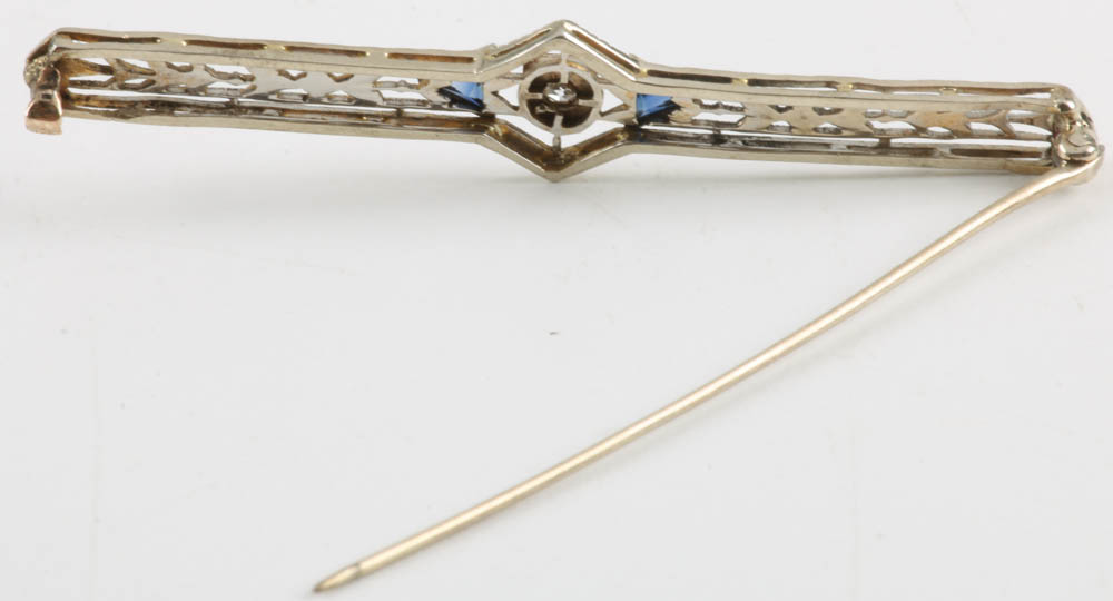 Victorian Bar Pin in Platinum with Diamond and Sapphires