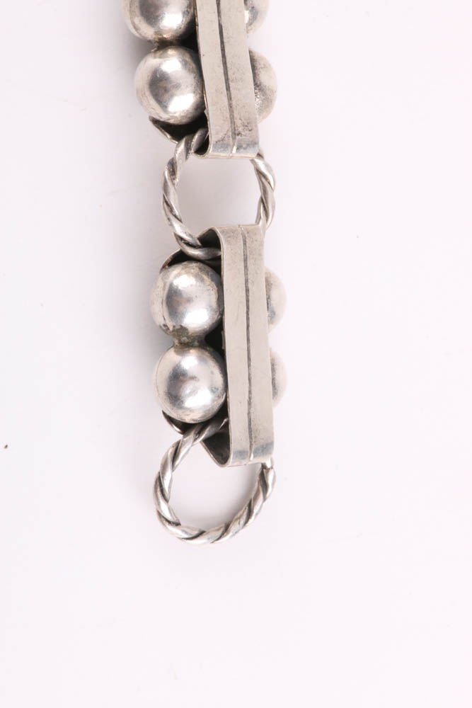 Vintage Mexican Coin Silver Bracelet with Turquoise Cabochons