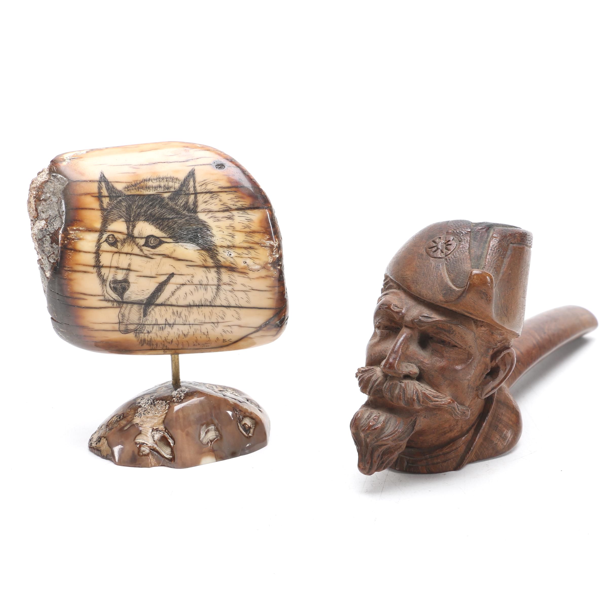 Scrimshaw and Wood Pipe