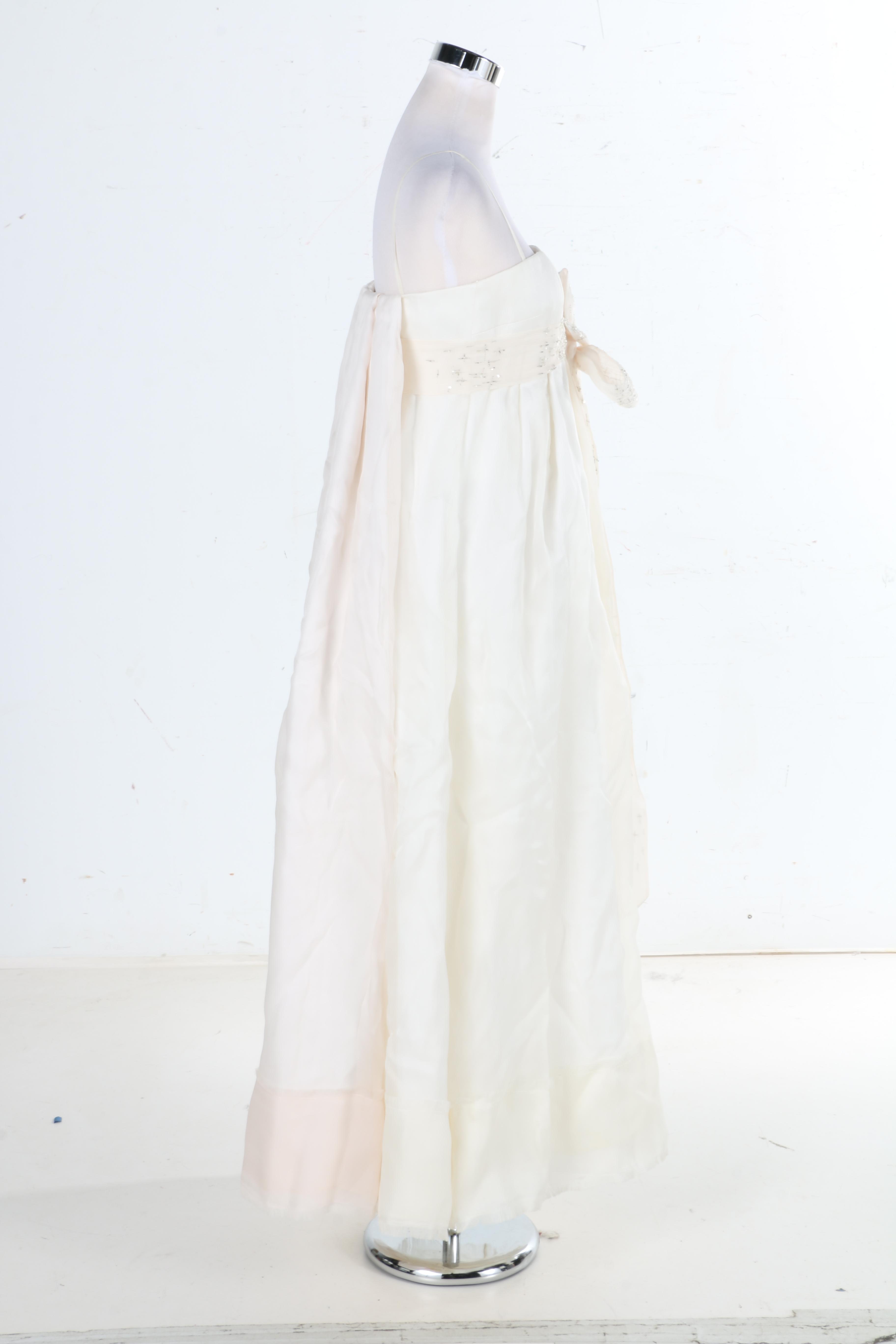 White and Pink Silk Wedding Dress