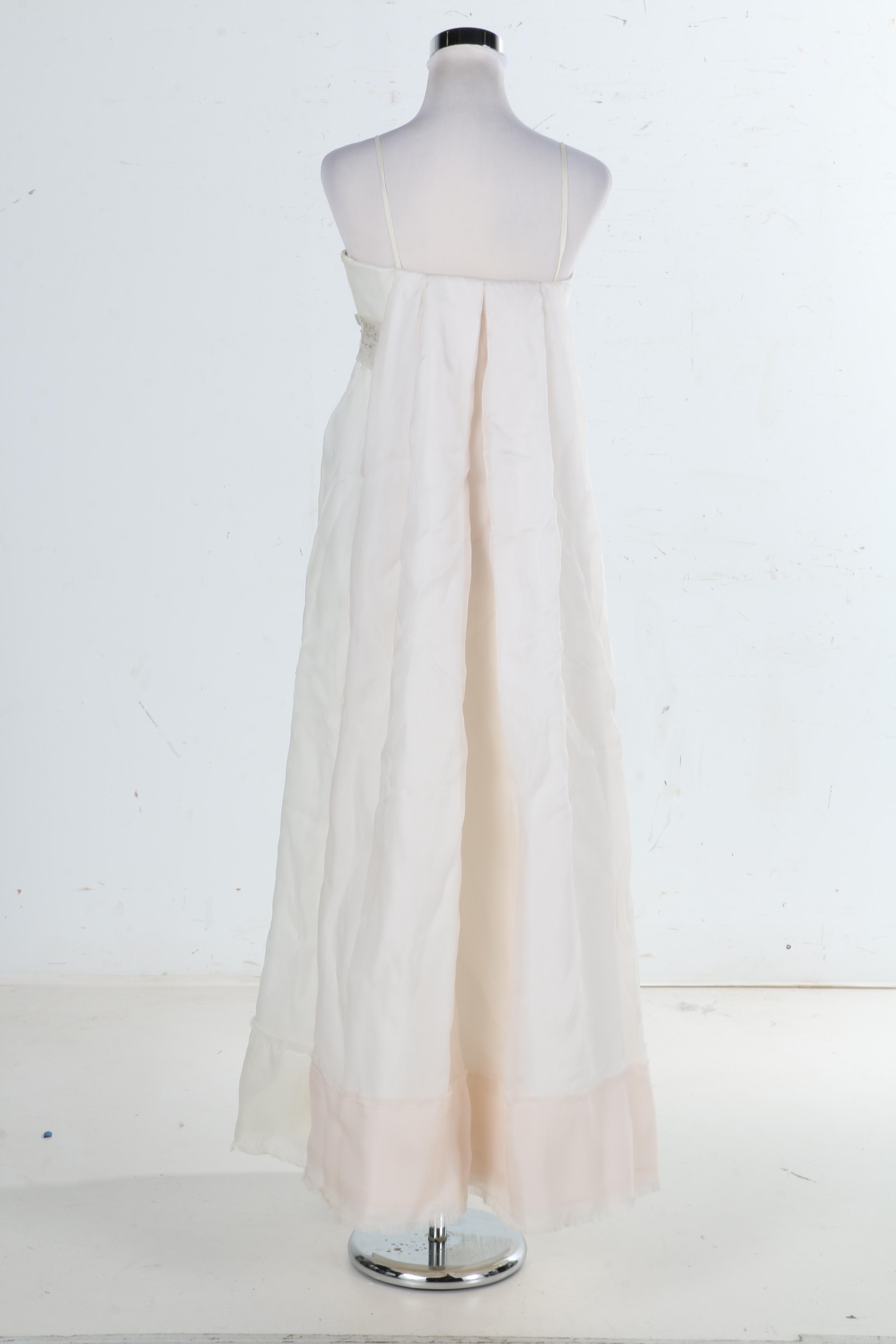 White and Pink Silk Wedding Dress