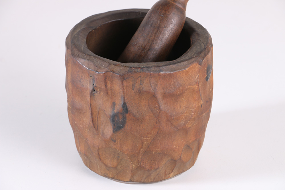 Rustic Artisan Wooden Bowl and Carved Mortar and Pestle