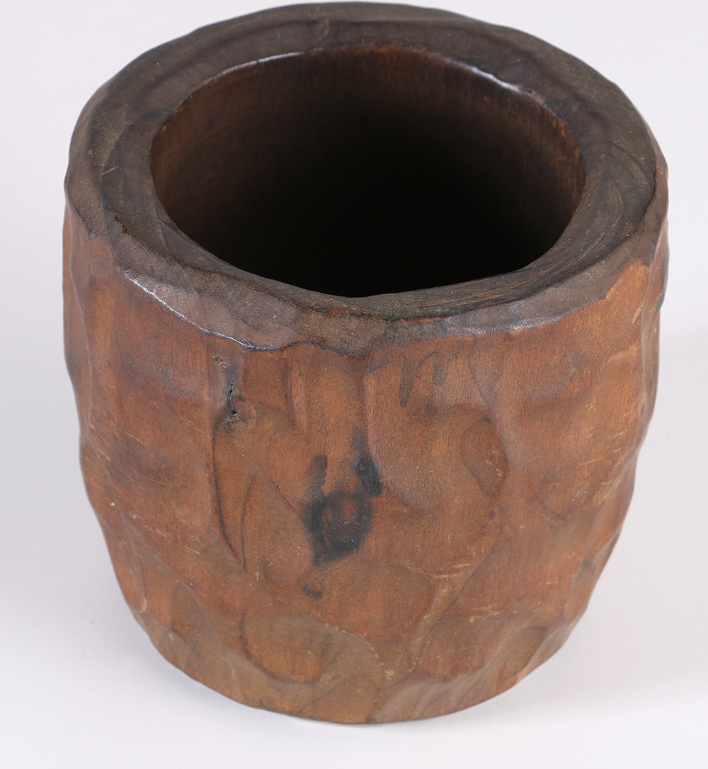 Rustic Artisan Wooden Bowl and Carved Mortar and Pestle