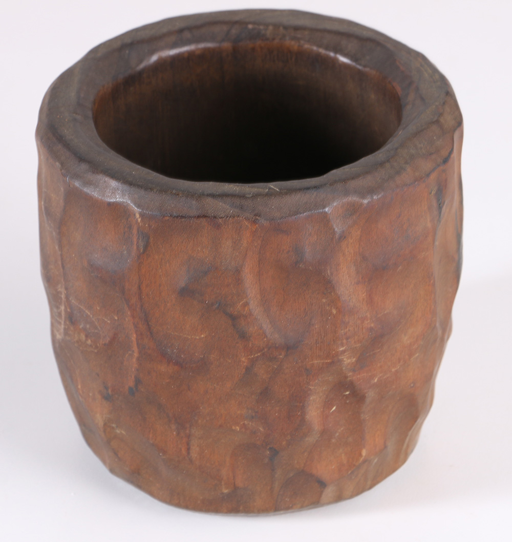 Rustic Artisan Wooden Bowl and Carved Mortar and Pestle