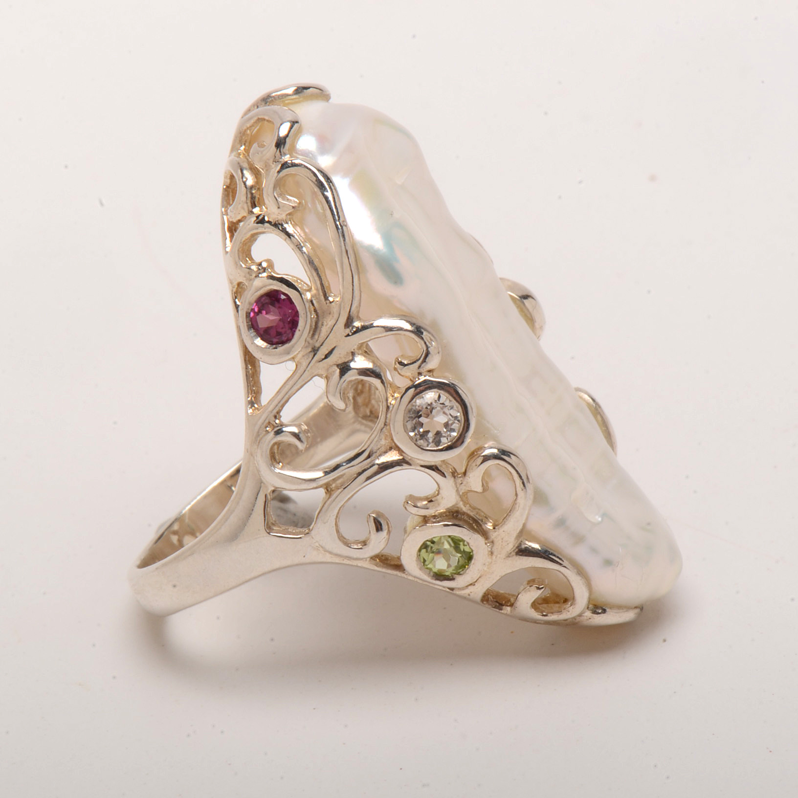 Sterling Silver 18K Amethyst Ring and Sterling Keshi Pearl Ring