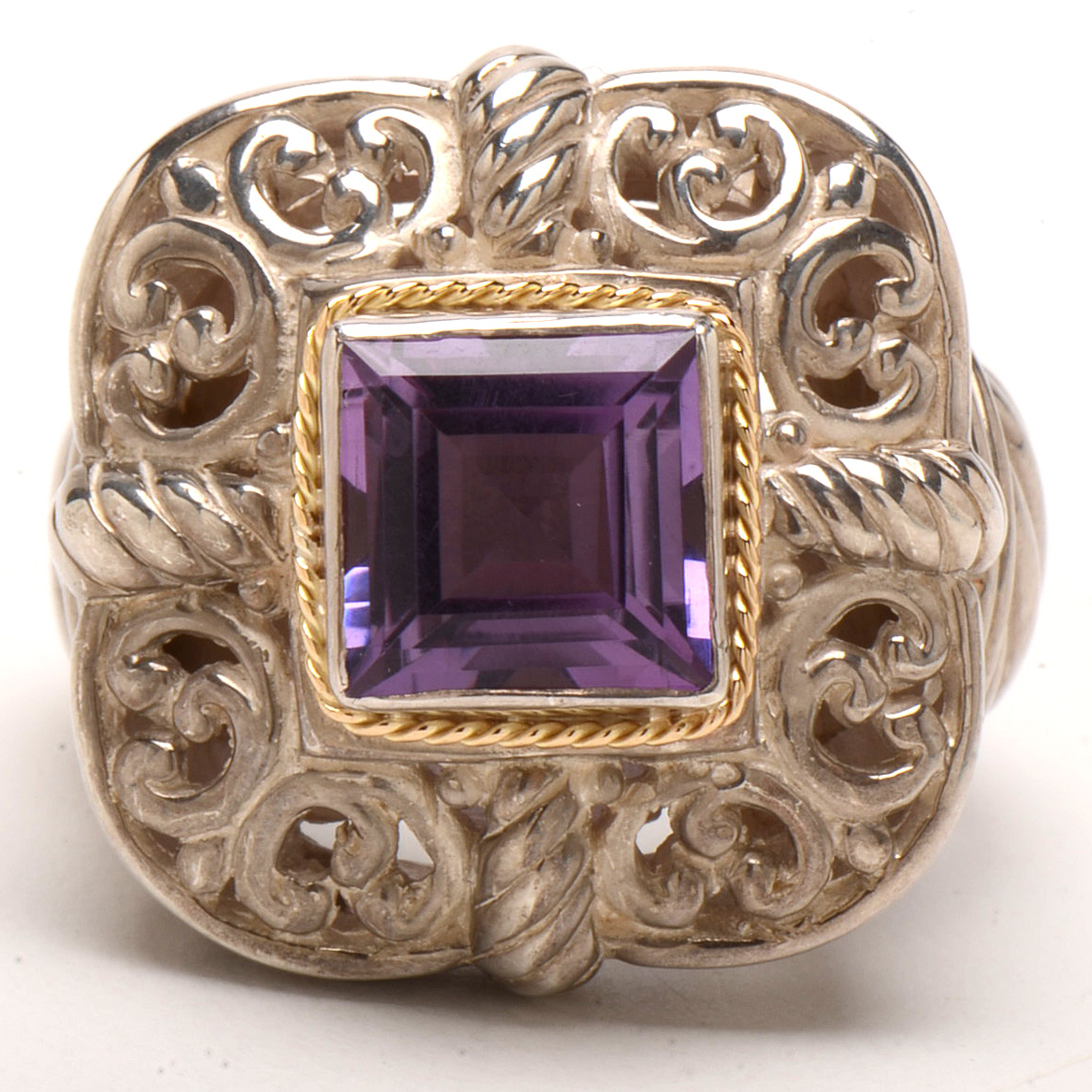 Sterling Silver 18K Amethyst Ring and Sterling Keshi Pearl Ring