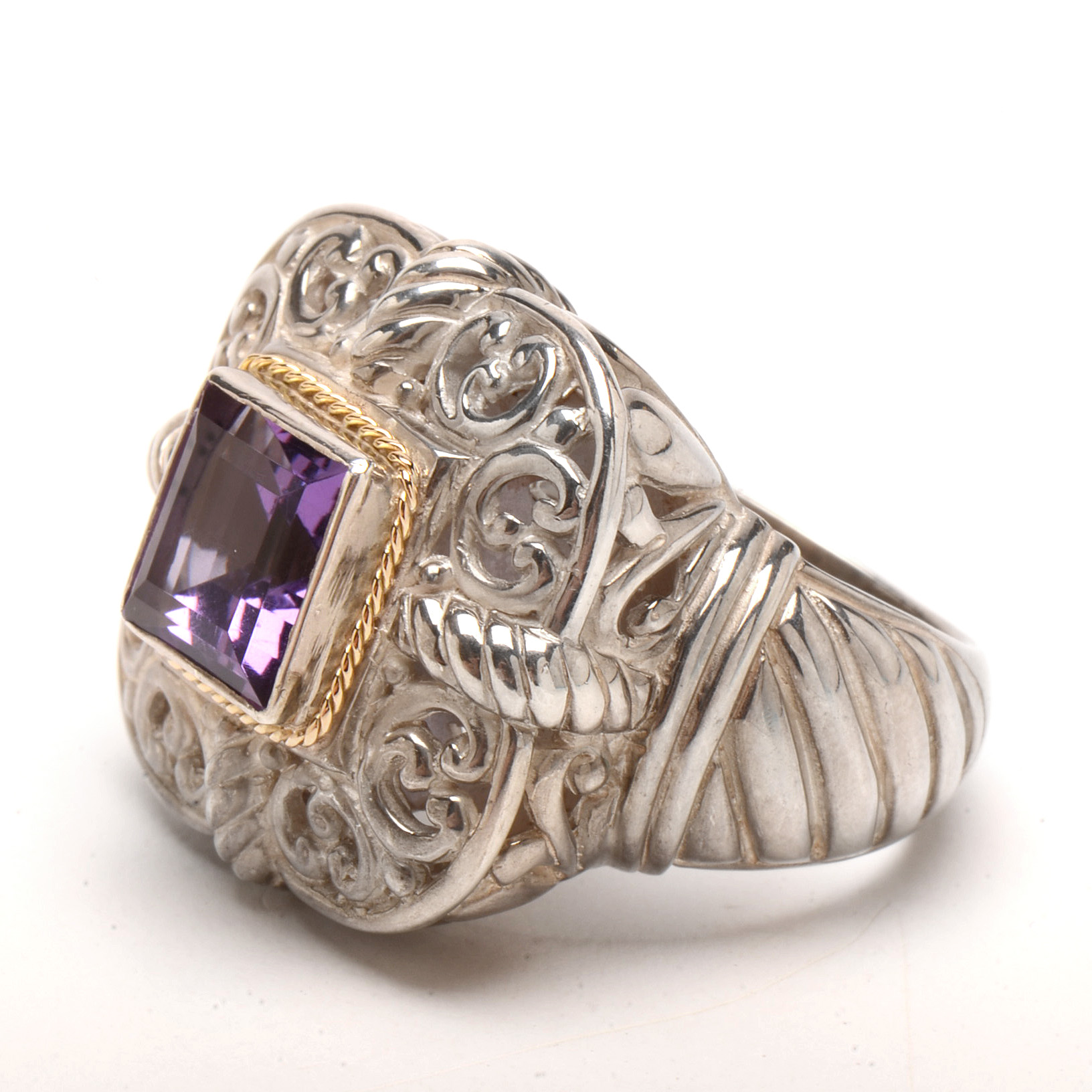 Sterling Silver 18K Amethyst Ring and Sterling Keshi Pearl Ring