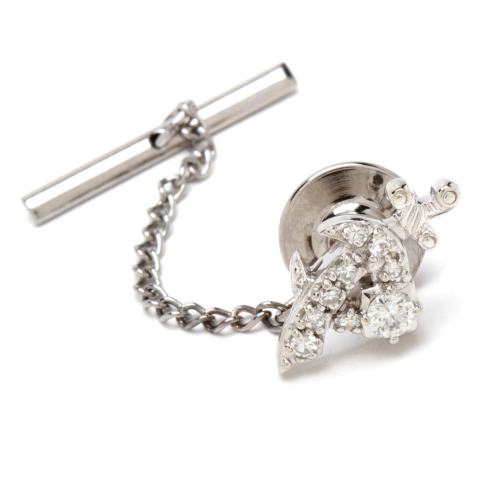 14K White Gold Diamond Freemason Tie Tack Pin