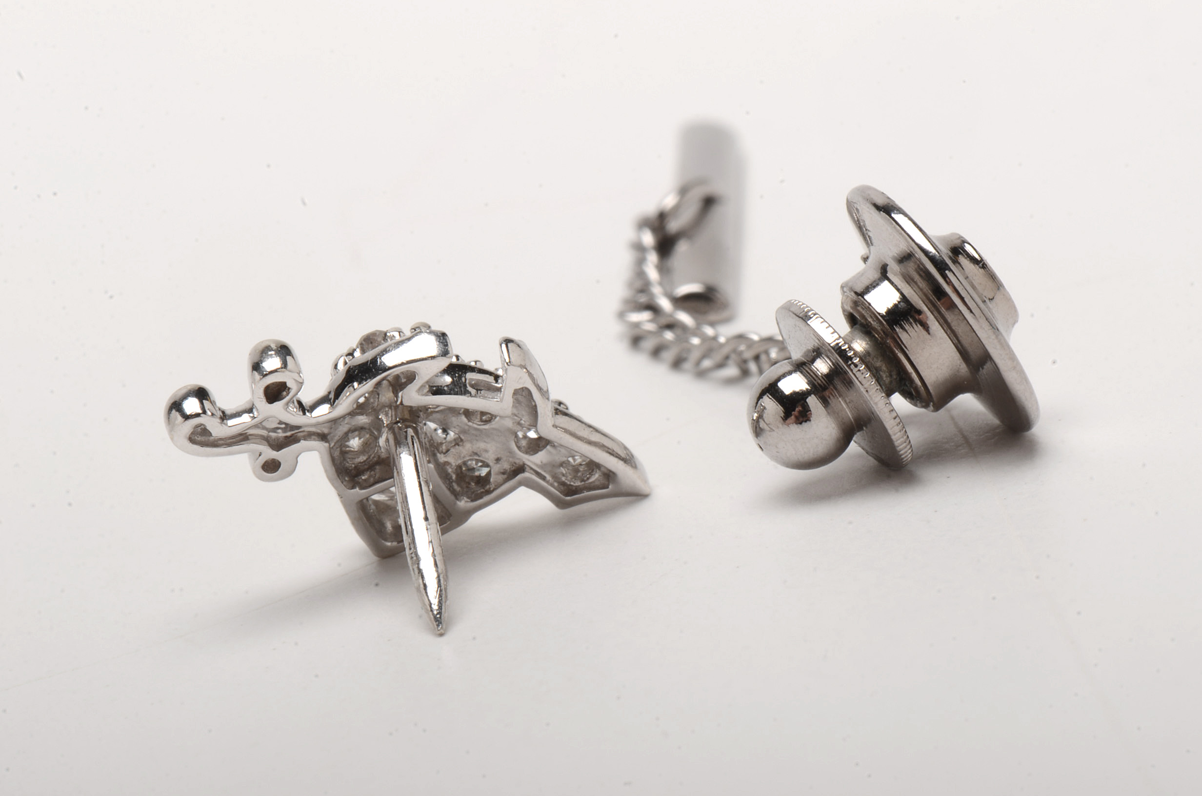 14K White Gold Diamond Freemason Tie Tack Pin