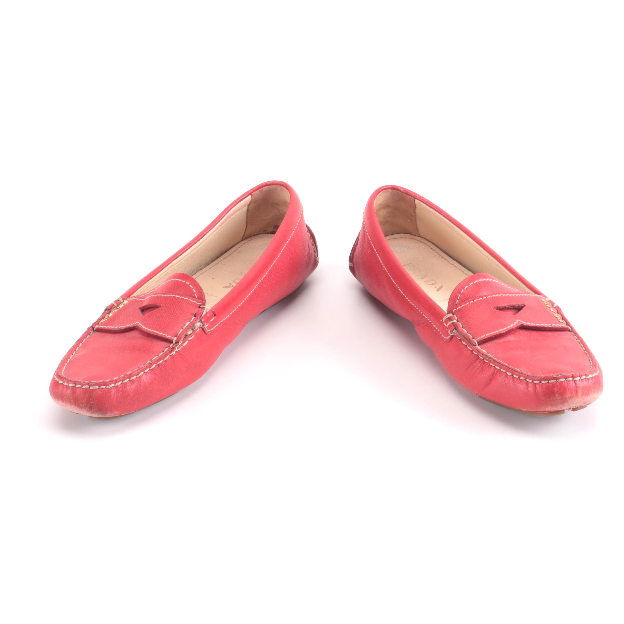 Women's Red Leather Prada Loafers