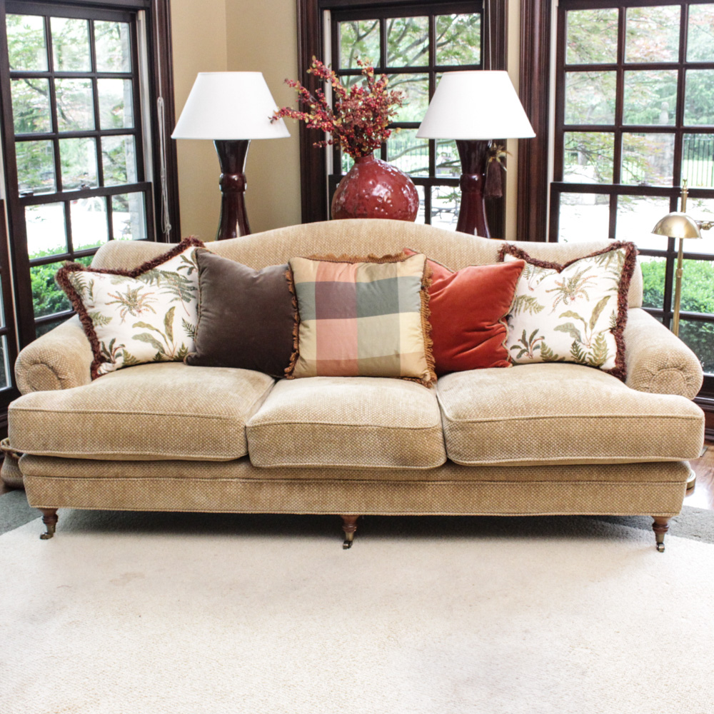 Custom Upholstered Camel Back Sofa