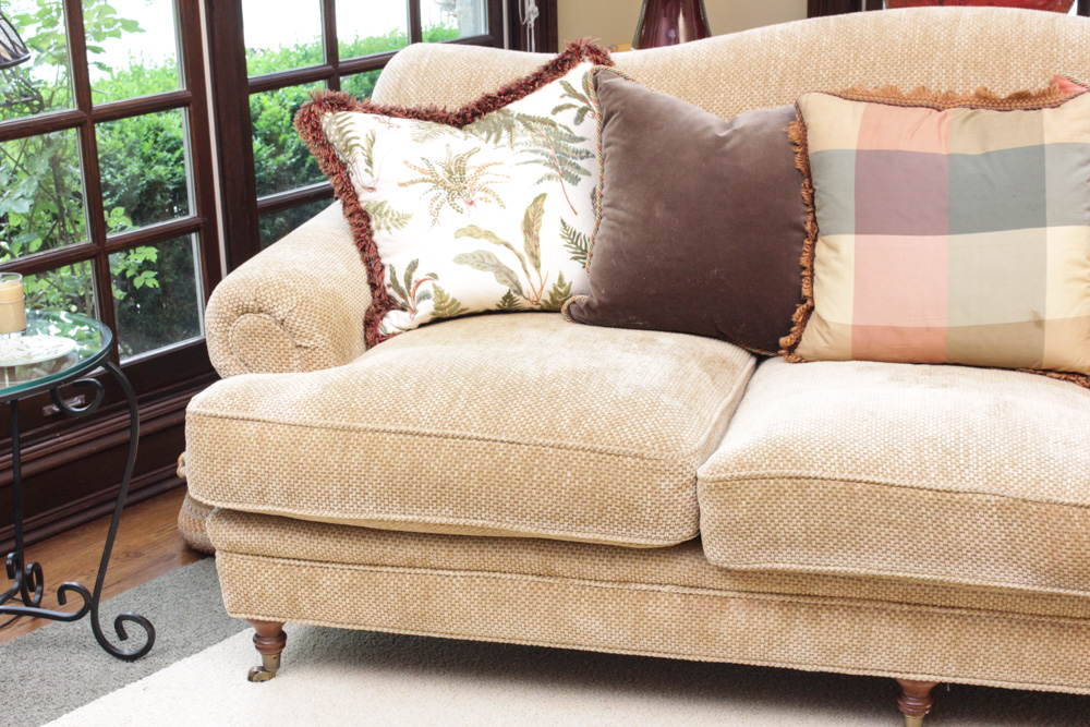 Custom Upholstered Camel Back Sofa