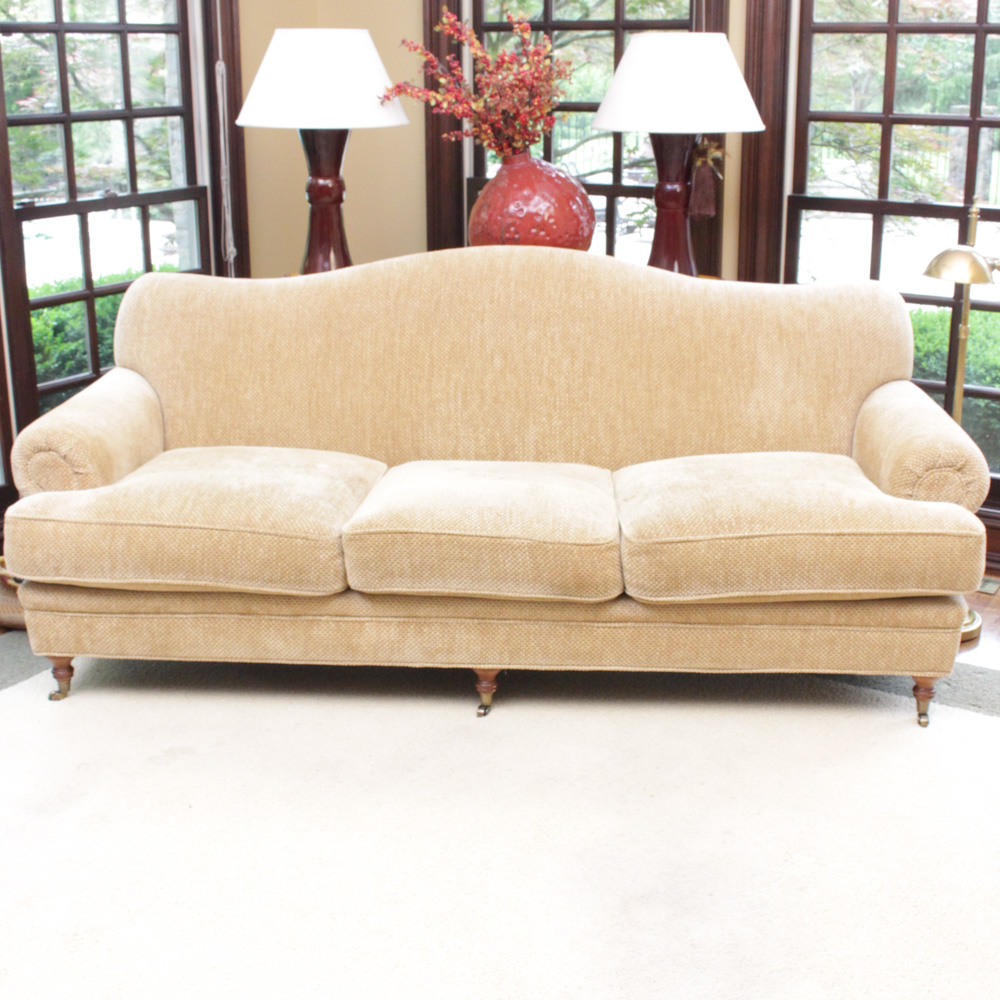 Custom Upholstered Camel Back Sofa