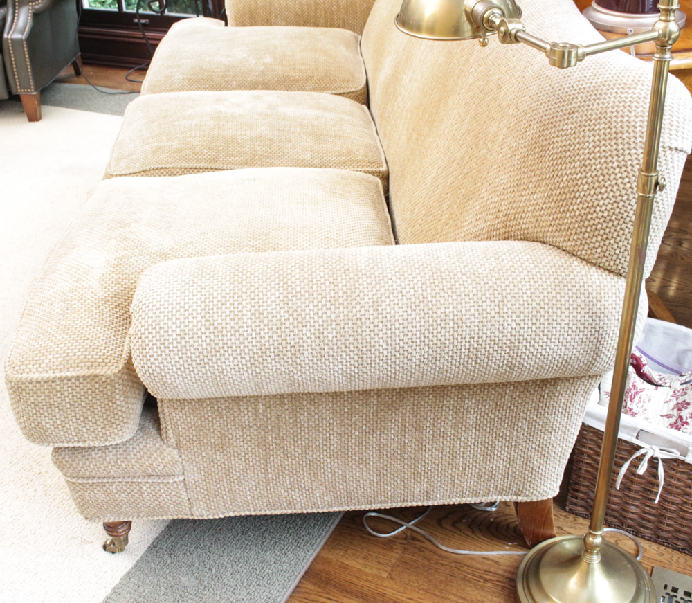 Custom Upholstered Camel Back Sofa