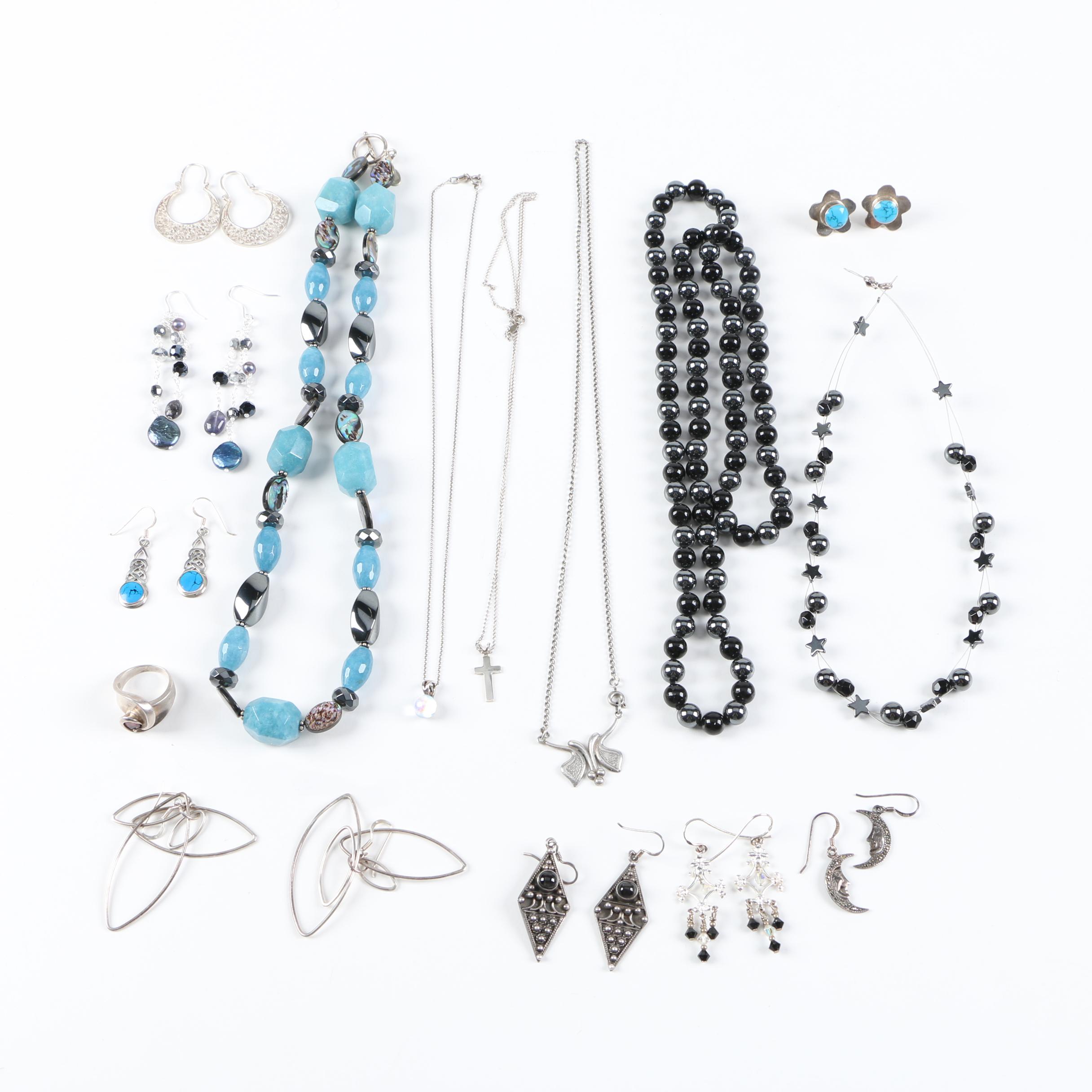 Sterling Silver Hematite and Stone Jewelry