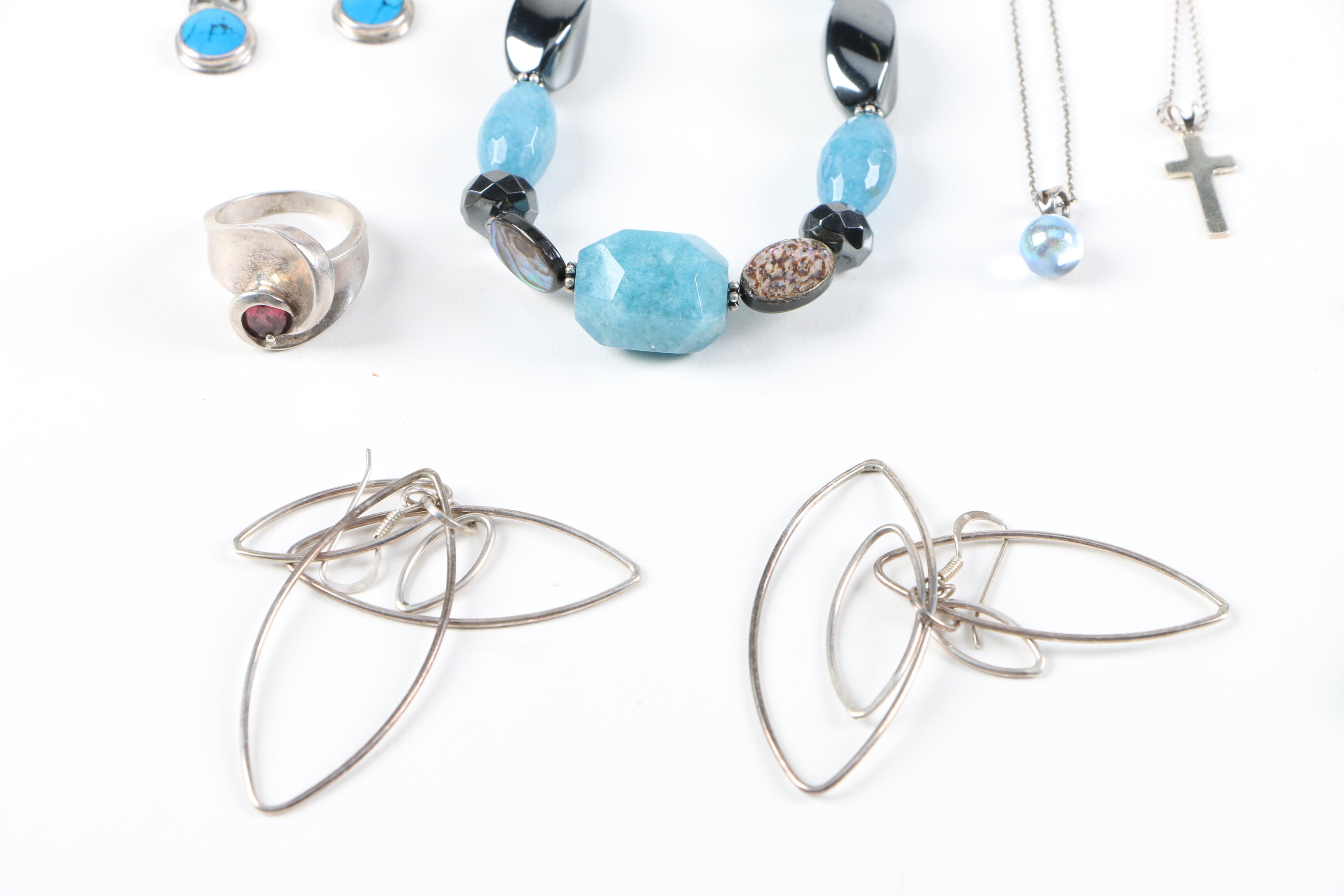 Sterling Silver Hematite and Stone Jewelry