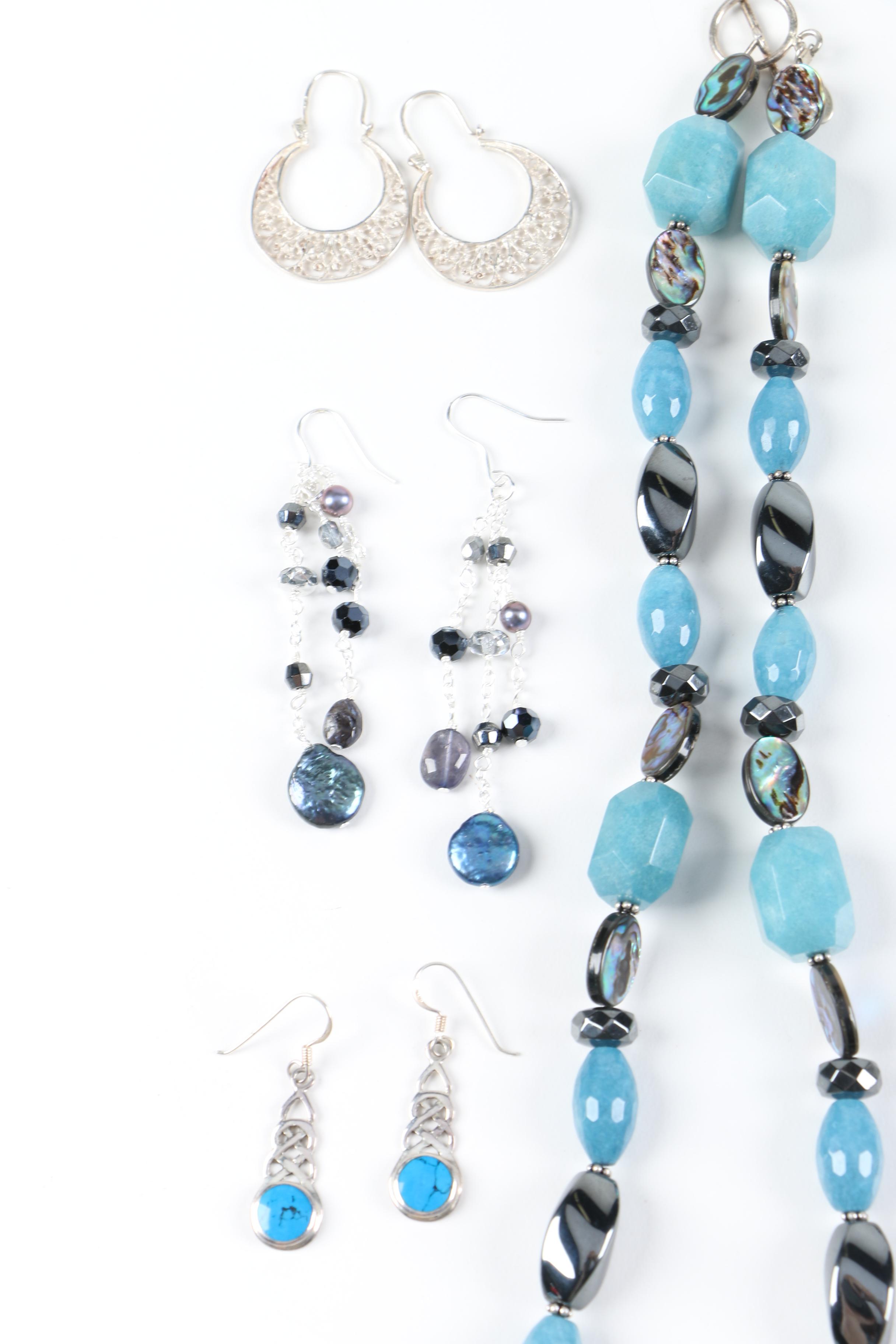 Sterling Silver Hematite and Stone Jewelry