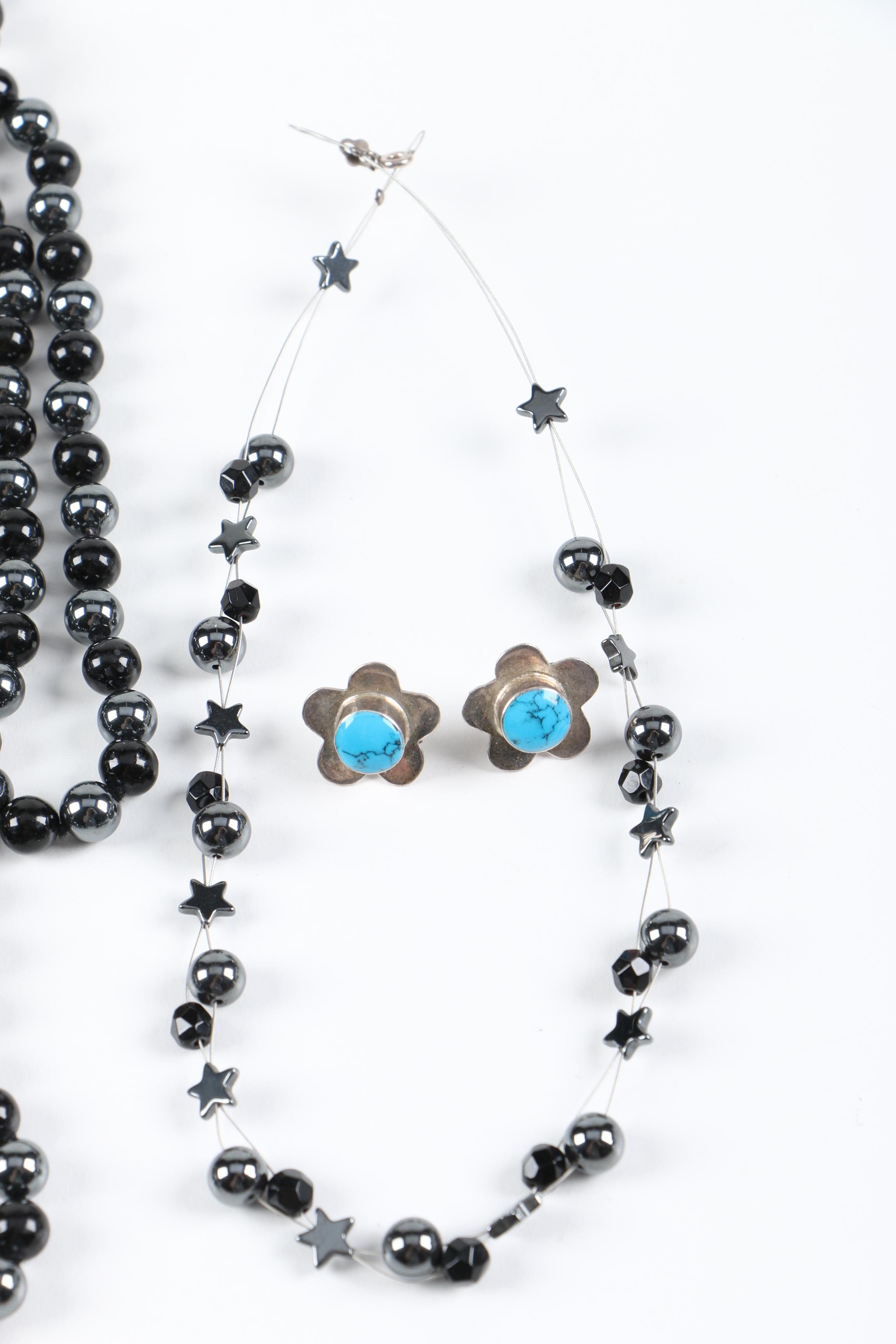 Sterling Silver Hematite and Stone Jewelry