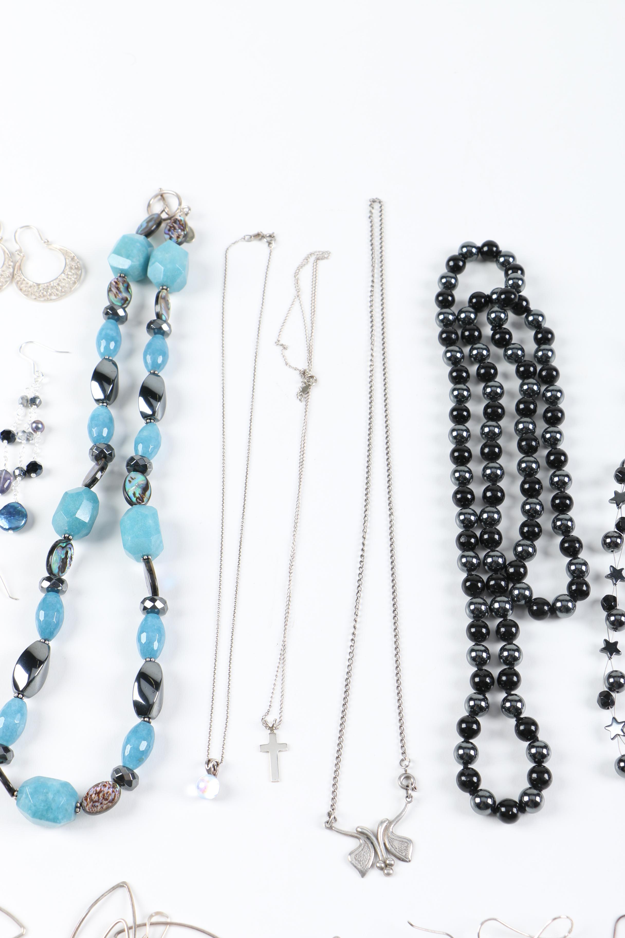 Sterling Silver Hematite and Stone Jewelry