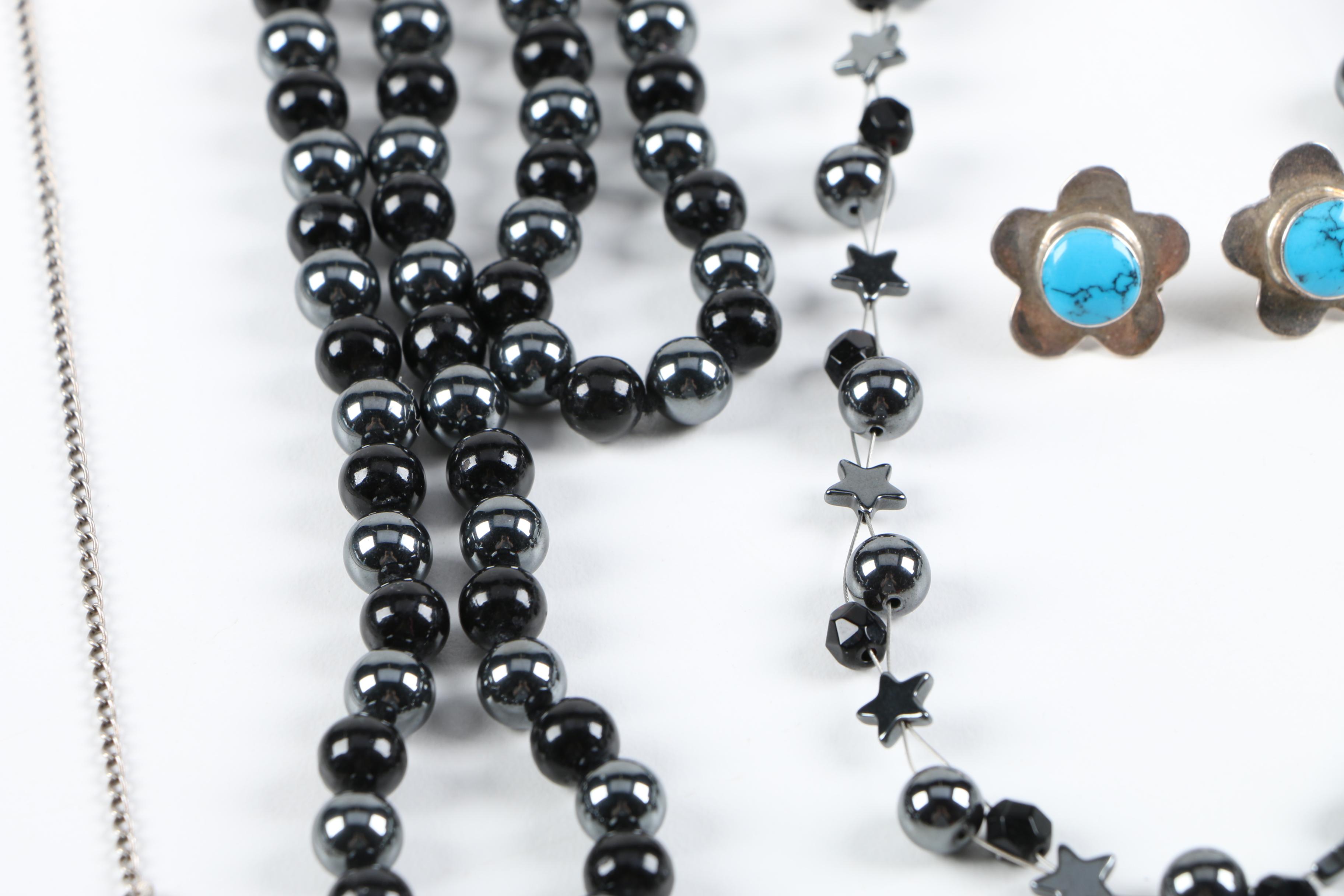 Sterling Silver Hematite and Stone Jewelry