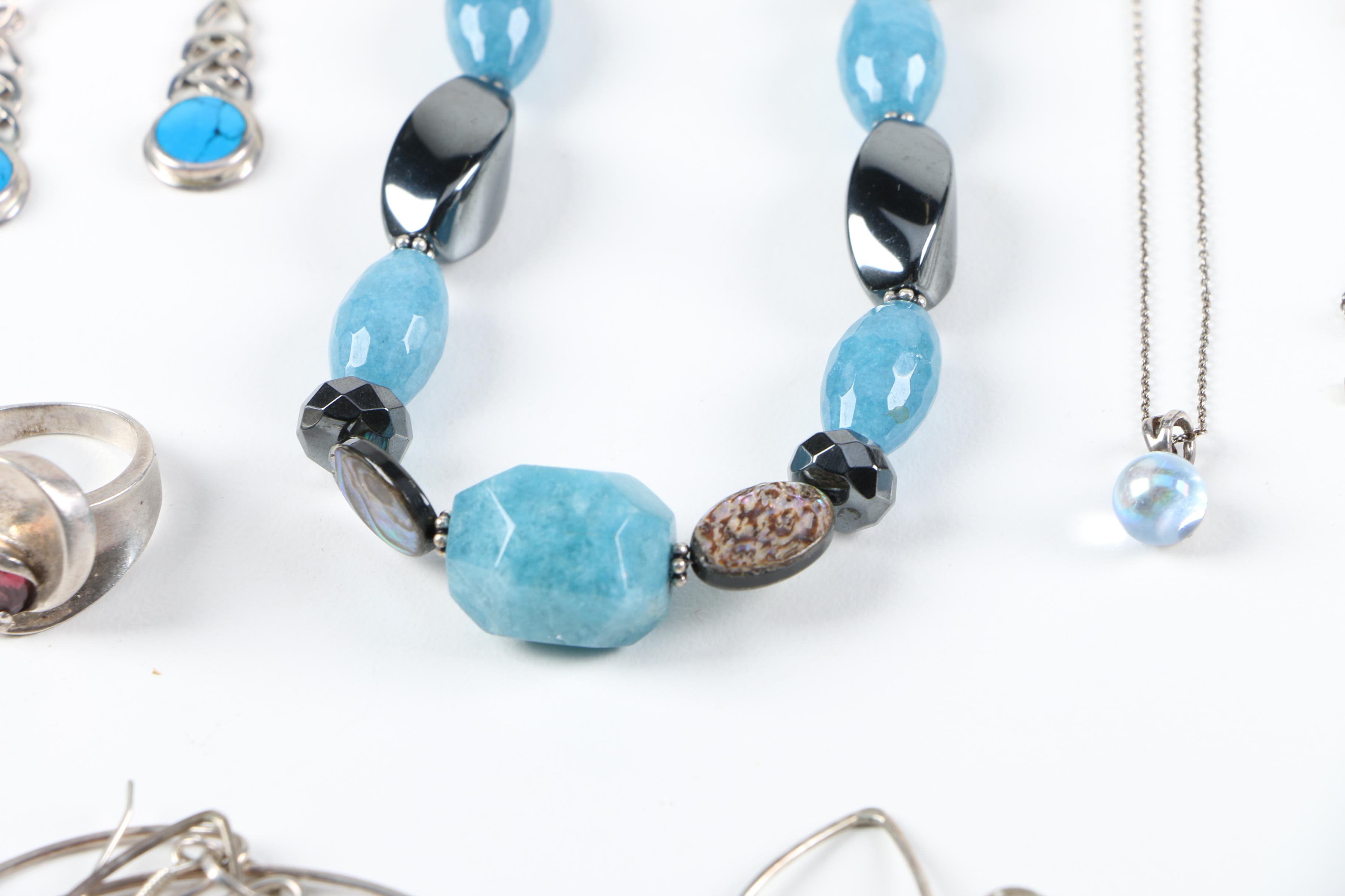 Sterling Silver Hematite and Stone Jewelry