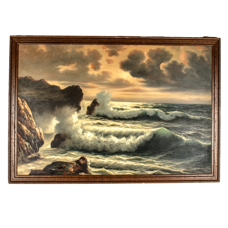 Large S.D. Halim Signed Seascape Oil Painting