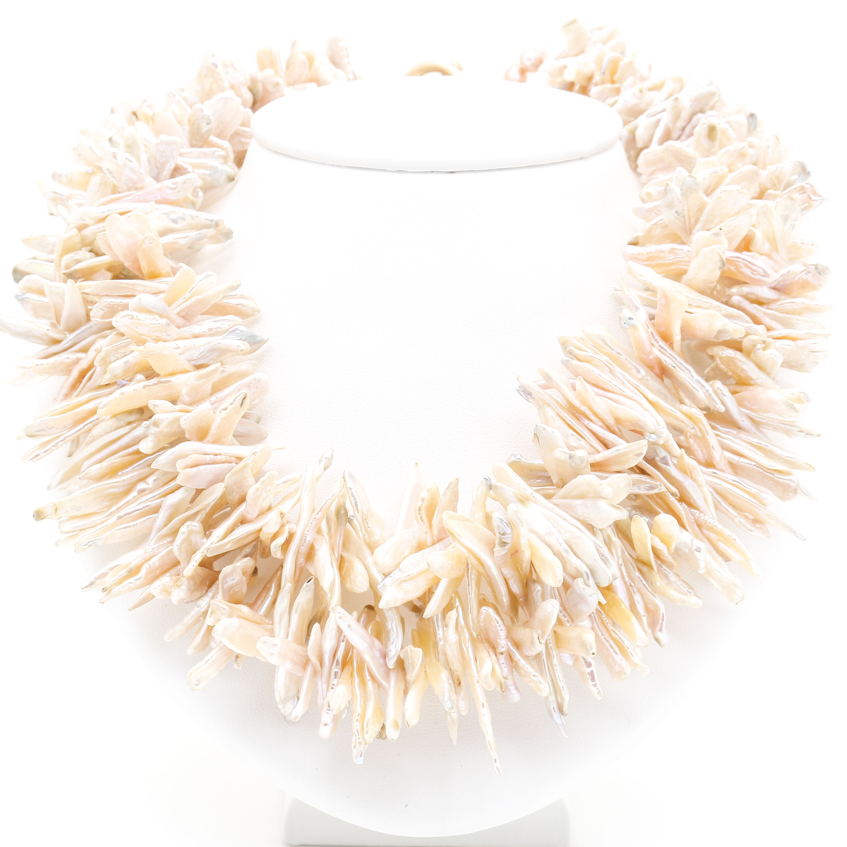 14K Yellow Gold Freshwater Biwa Pearl Strand Necklace