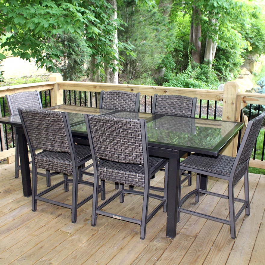 "Carol Stream" Outdoor Wicker Extendable Patio Table with Chairs by Hampton Bay
