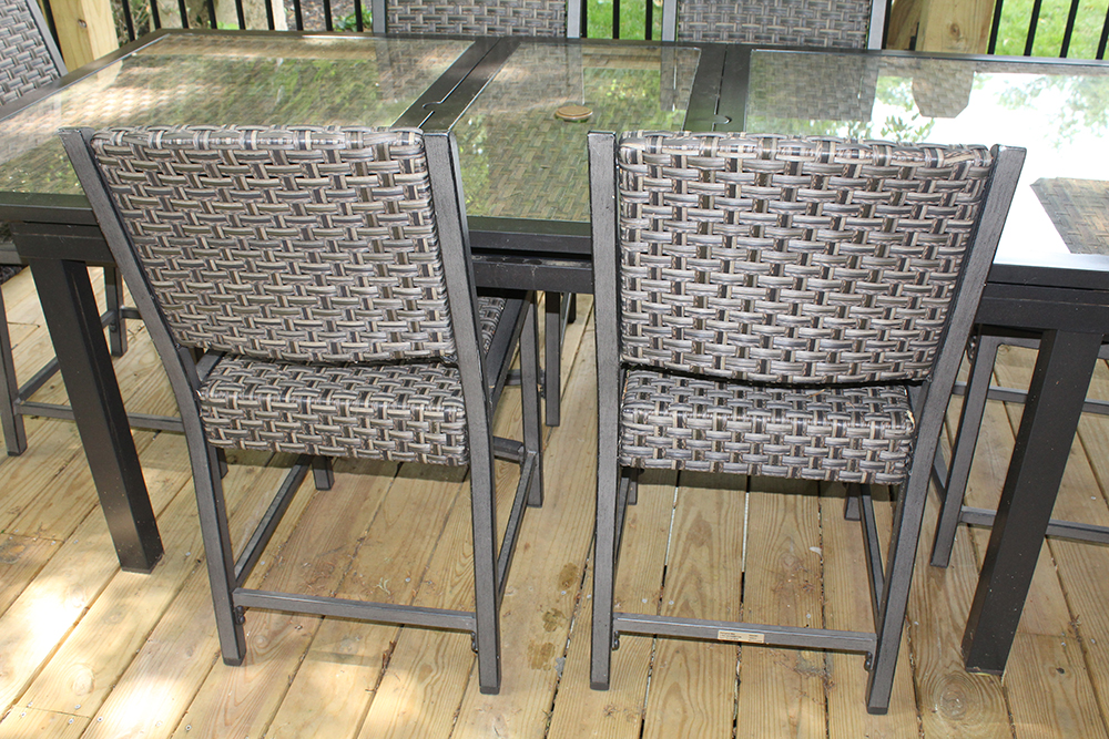 "Carol Stream" Outdoor Wicker Extendable Patio Table with Chairs by Hampton Bay