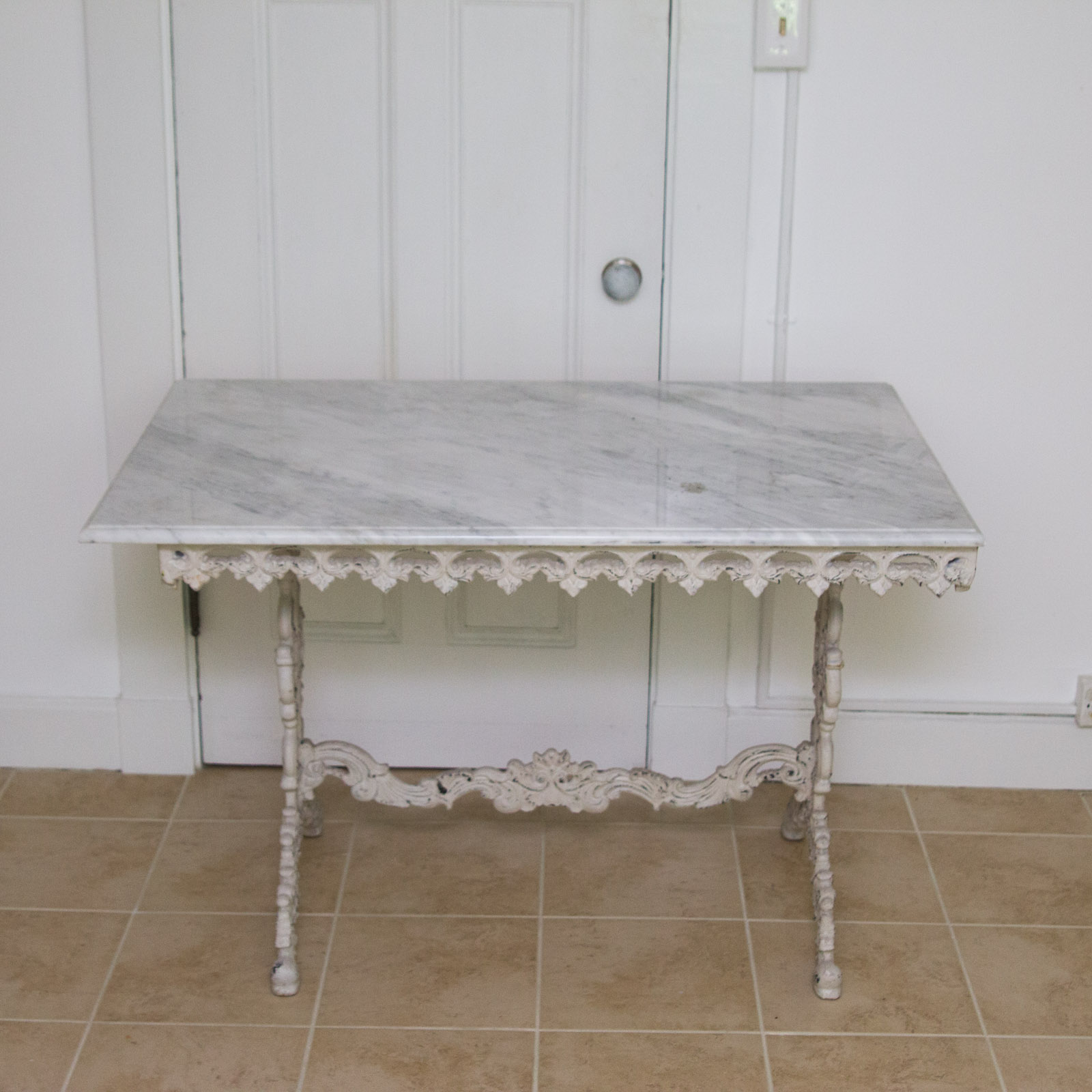 Marble Top Table with Decorative Cast Iron Base