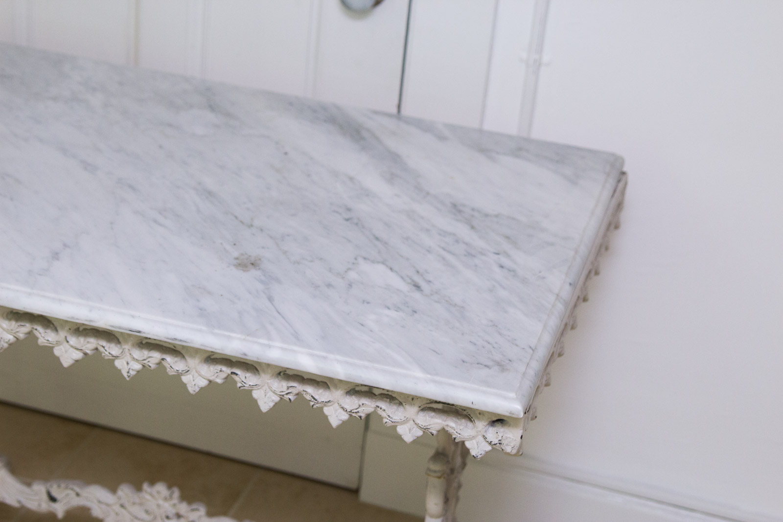 Marble Top Table with Decorative Cast Iron Base
