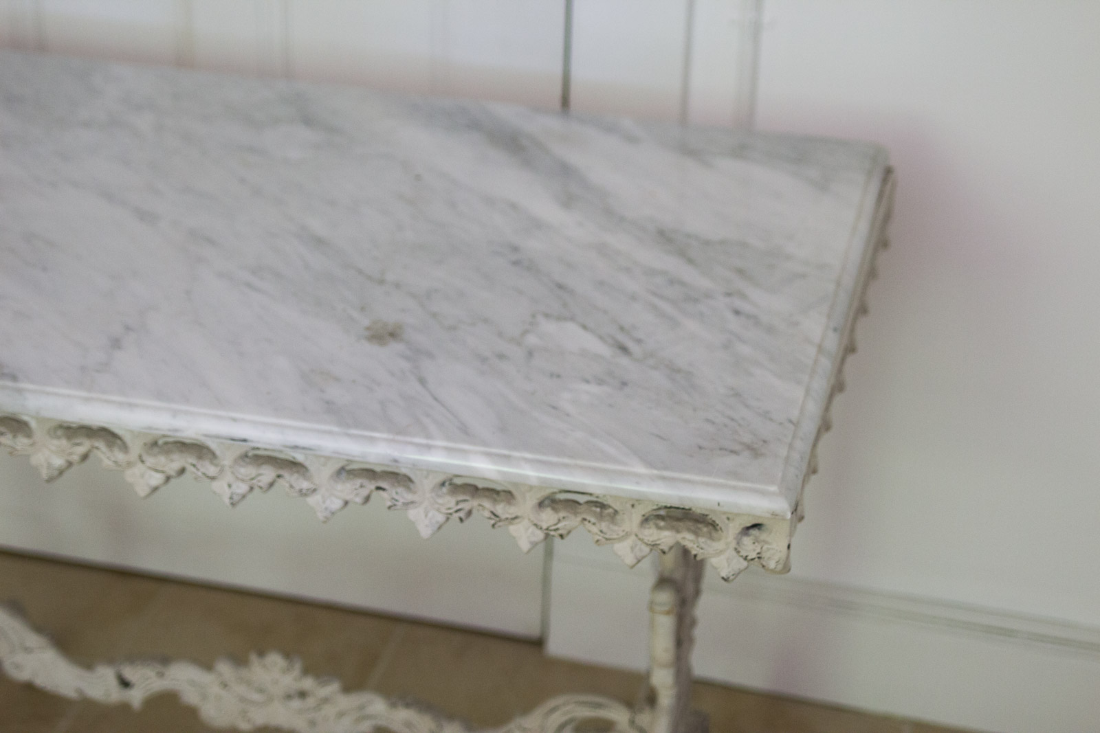 Marble Top Table with Decorative Cast Iron Base
