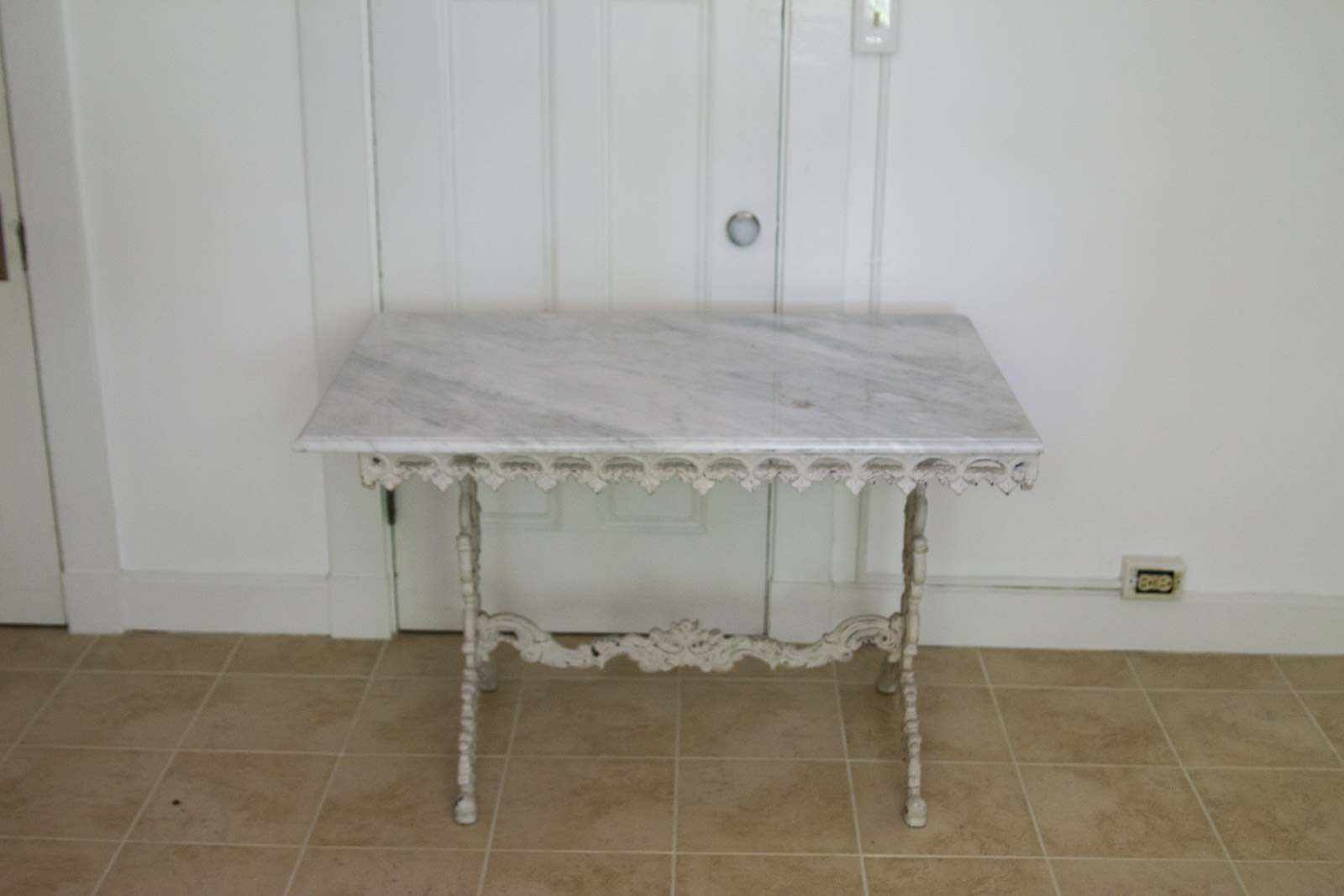 Marble Top Table with Decorative Cast Iron Base