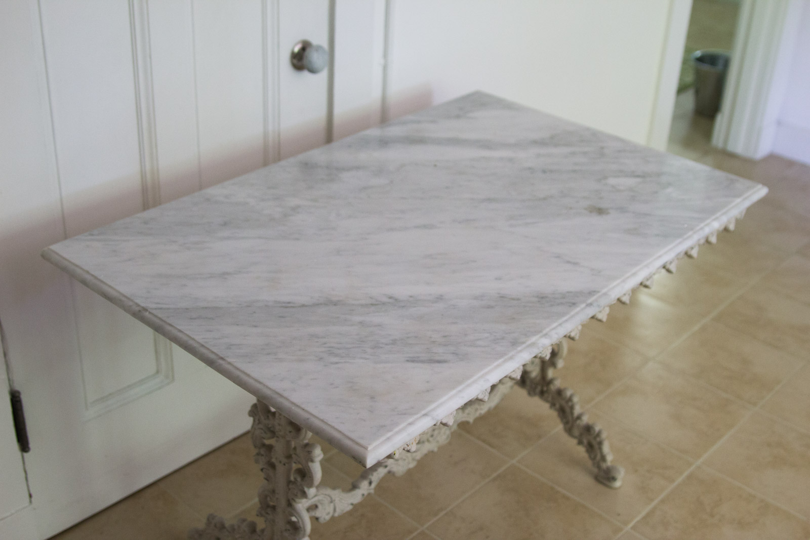 Marble Top Table with Decorative Cast Iron Base