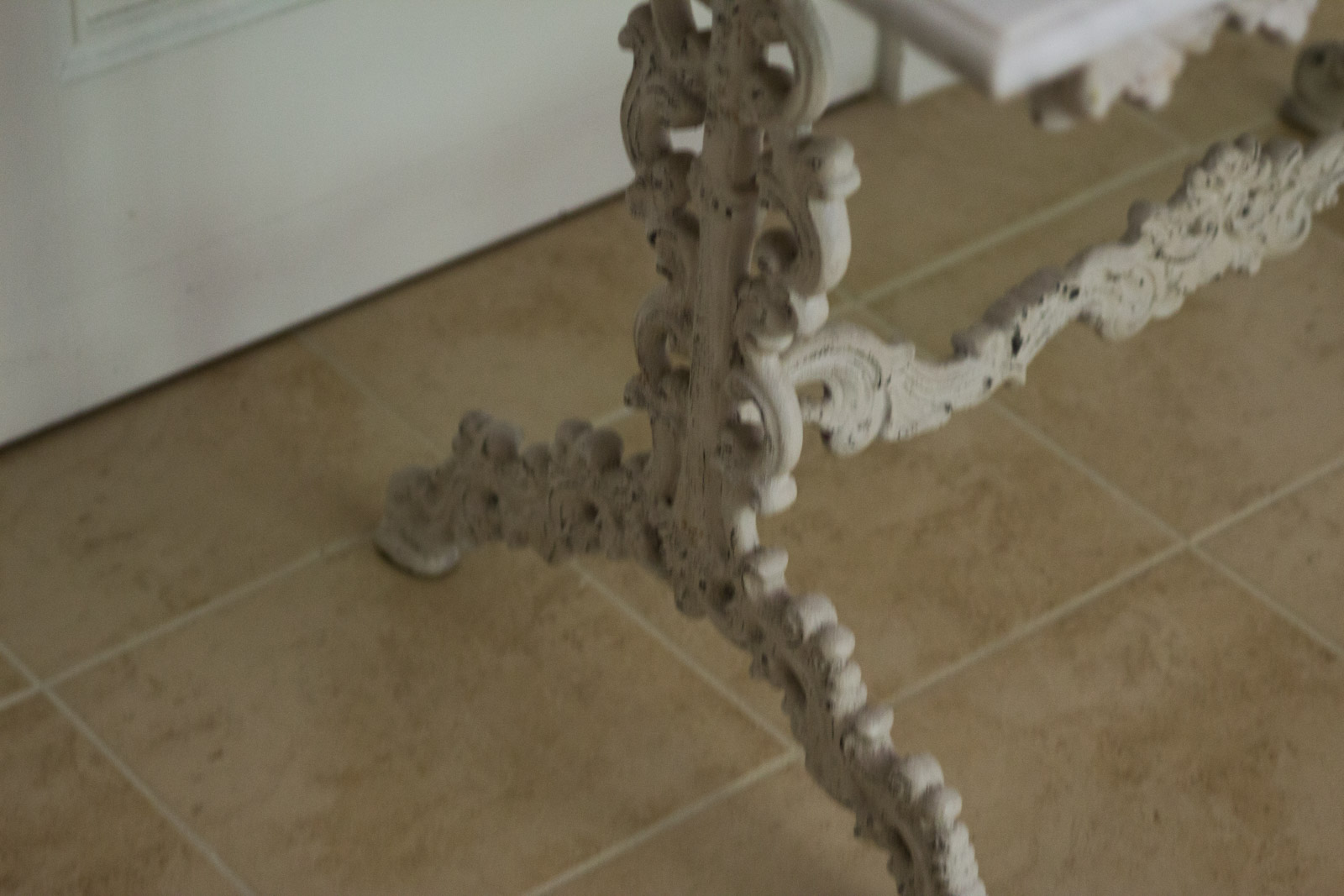 Marble Top Table with Decorative Cast Iron Base