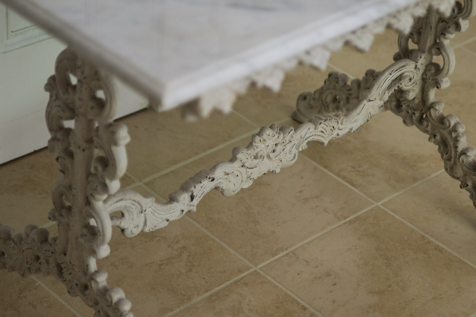 Marble Top Table with Decorative Cast Iron Base