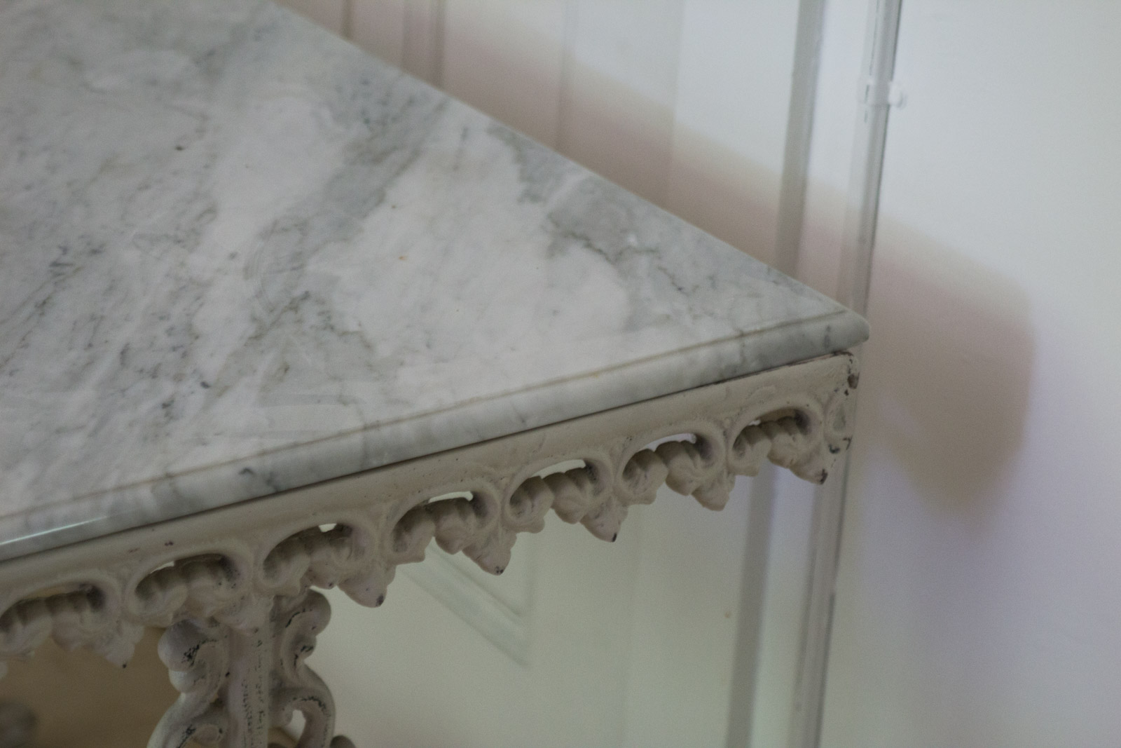 Marble Top Table with Decorative Cast Iron Base