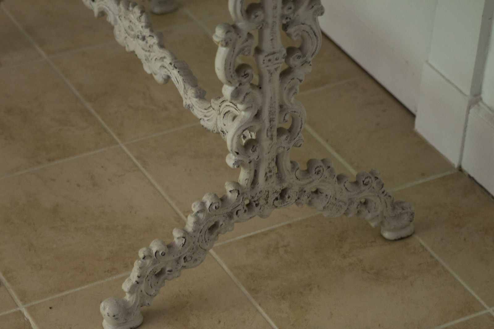 Marble Top Table with Decorative Cast Iron Base