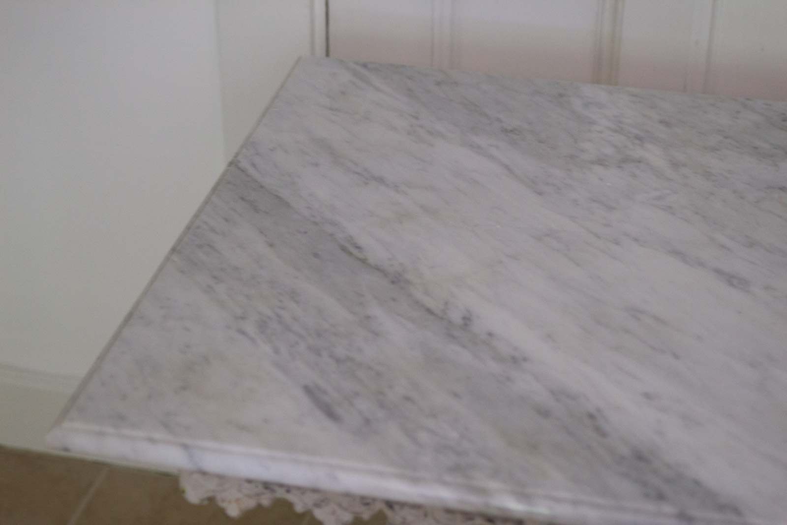 Marble Top Table with Decorative Cast Iron Base