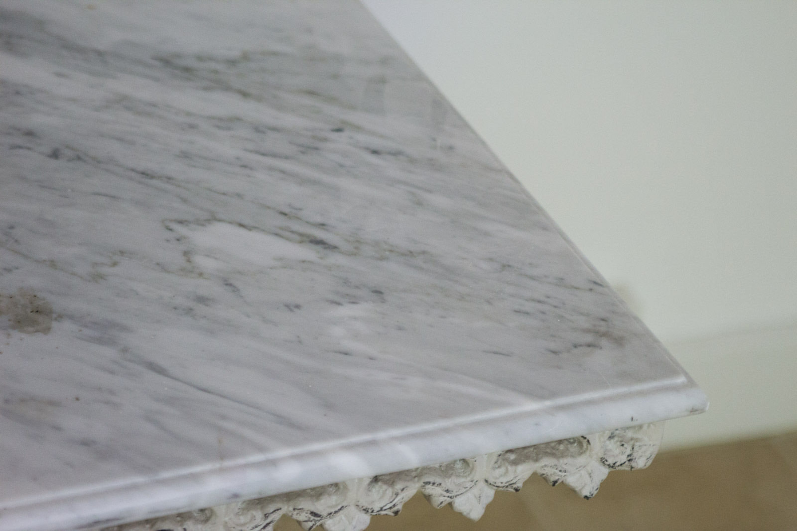 Marble Top Table with Decorative Cast Iron Base