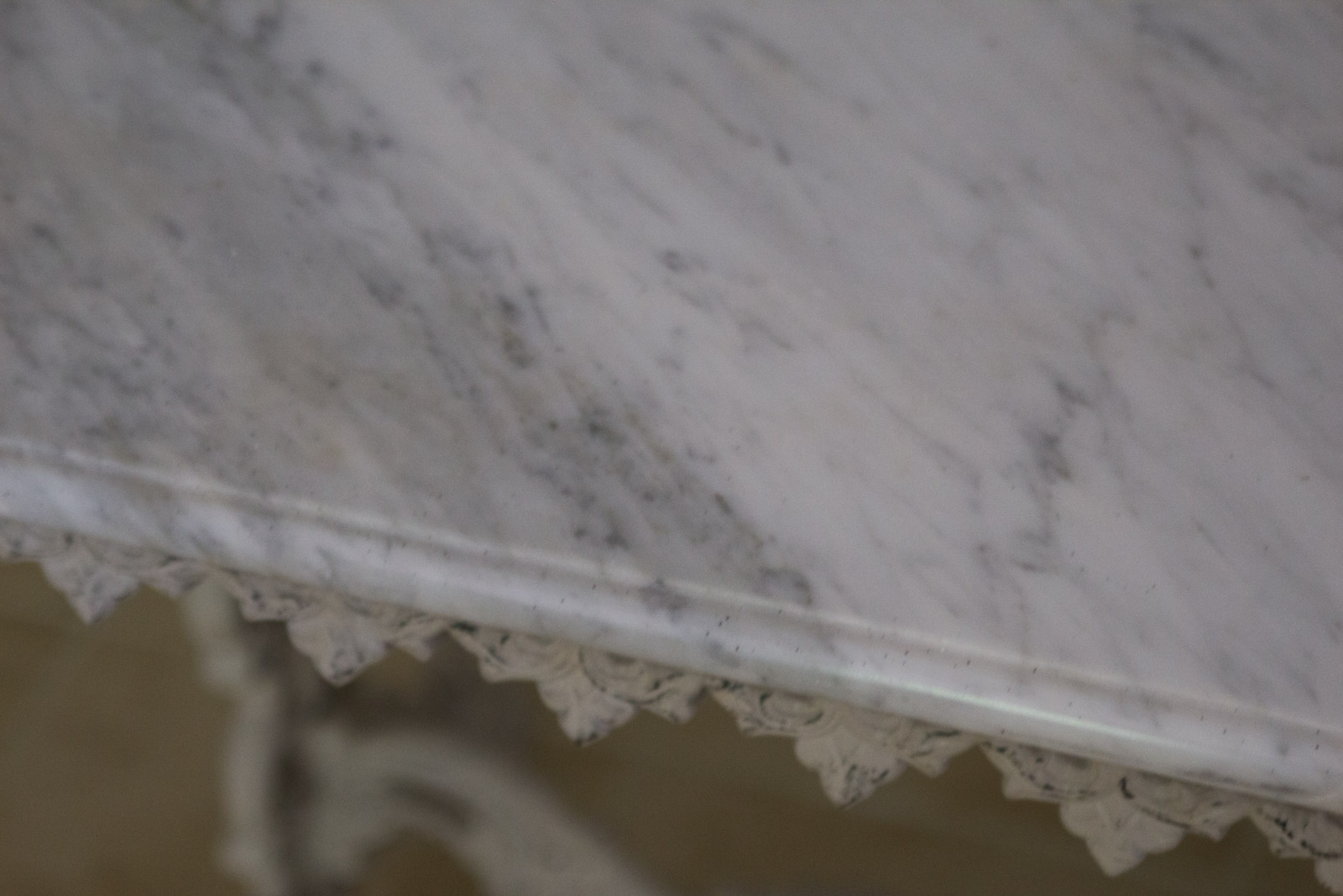 Marble Top Table with Decorative Cast Iron Base