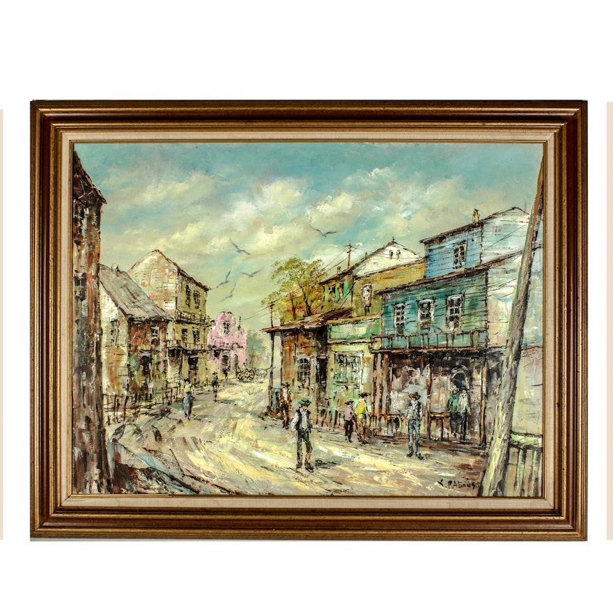 Original Xavier Rabous Impressionist Painting of an Old West Town