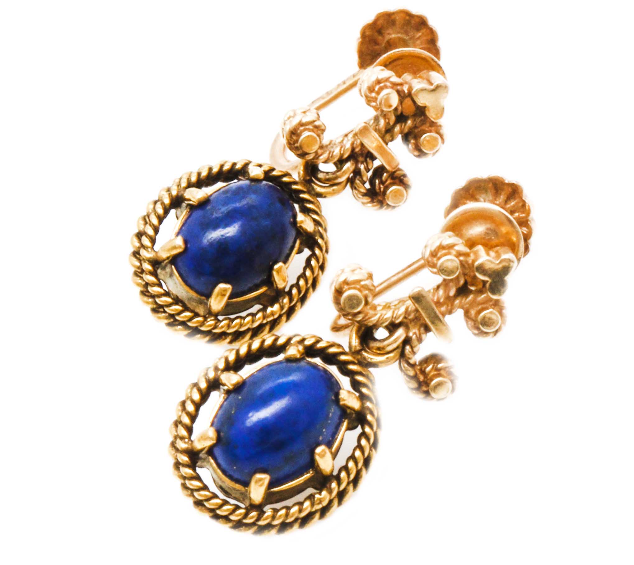 14K Yellow Gold Lapis Dangle Clip-On Earrings