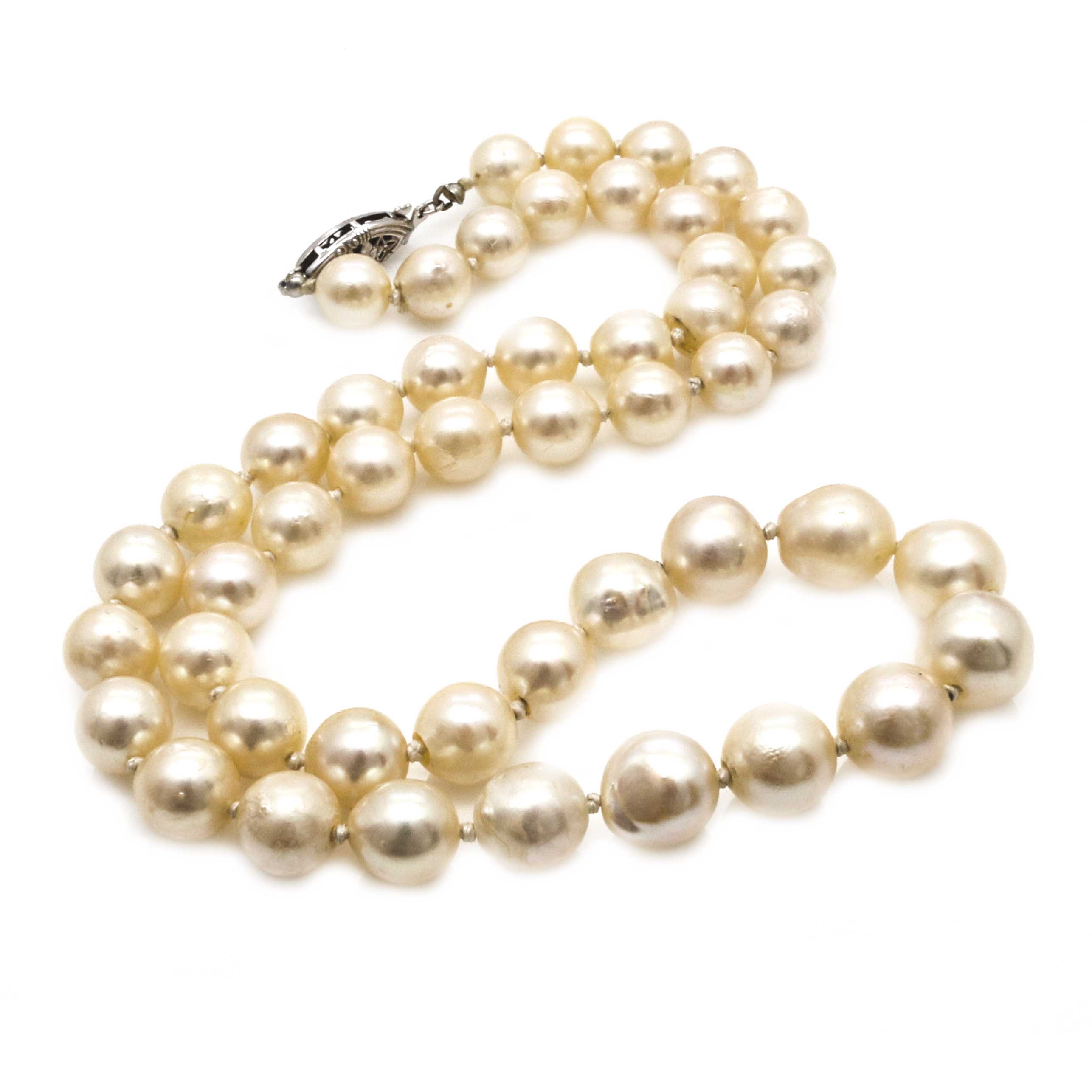 Semi Baroque Cultured Pearl Necklace With 10K White Gold Findings